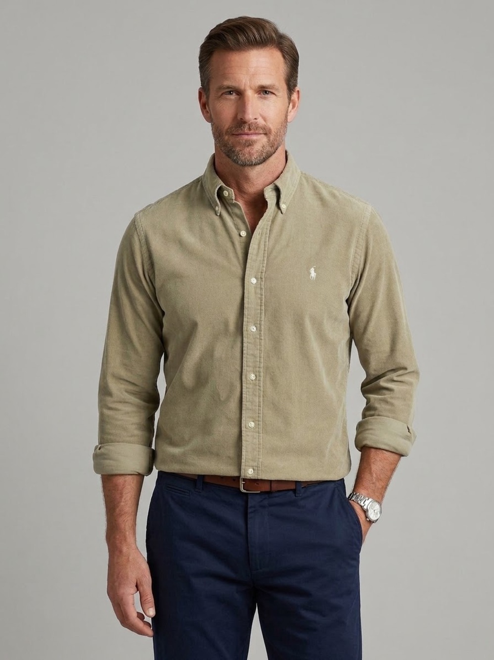 Polo by Ralph Lauren Men’s Olive Green Button-Down Corduroy Shirt heritage